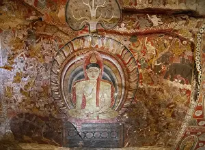 Category Buddhism Prints: Ceiling fresco of a seated Buddha in the Dambulla cave temple