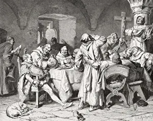 Celebration of the monks drinking wine