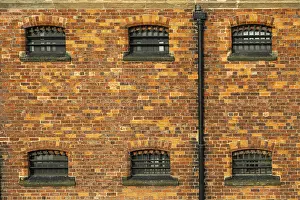 Cell windows with bars, exterior of Victorian jail museum