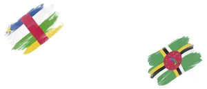 Central African Republic and Dominica Flags on White Background