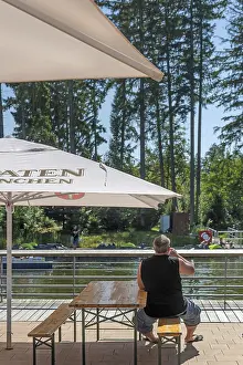 Centre Parcs, blue sky, beer garden