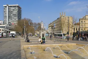 The Centre promenade with Colston Tower and statue of Neptune