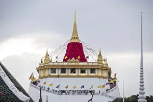 Ceremony on Golden Mount at Wat Saket Festival Fair in Banglamphu in Bangkok in Thailand