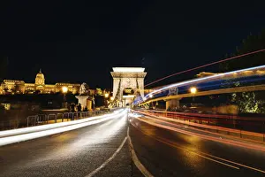 Chain Bridge and Buda castle illuminated in Budapest at night