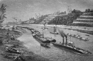 Chain steamer on the Elbe River near Dresden