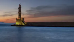 Chania lighthouse at sunrise, Chania harbour