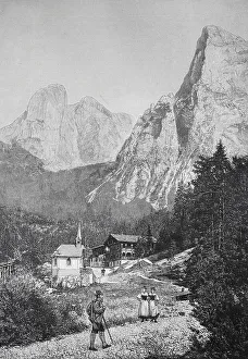 Chapel and shelter Hinterbaerenbad in Tyrol in the Kaisertal in front of the fire of 1899