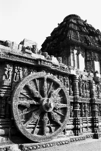 Chariot wheel Konark temple Orissa India Asia 1977