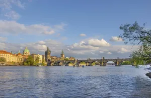 Charles Bridge (Karluv Most) on Vltava river and Old Town Bridge Tower