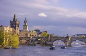 Charles Bridge (Karluv Most) on Vltava river and Old Town Bridge Tower