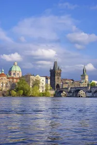 Charles Bridge (Karluv Most) on Vltava river and Old Town Bridge Tower