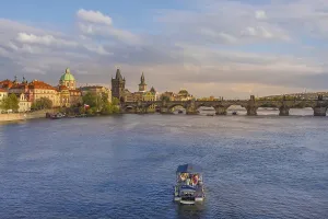 Charles Bridge (Karluv Most) on Vltava river and Old Town Bridge Tower