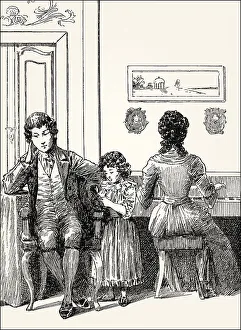 Charlotte playing piano, with Werther