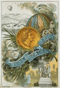 Cheering crowds at the first public demonstration of a hot-air balloon in Annonay