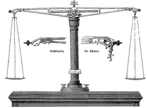 Chemical balance, digitally restored reproduction of an original from the 19th century