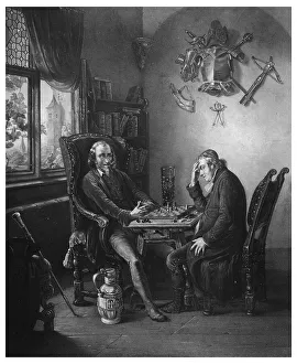 Chess players, historical engraving from 1852