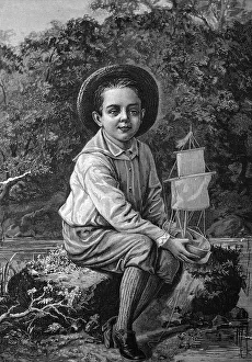 Child with a model ship, historical illustration