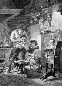 Children eating cherries a boy has choked on a pit