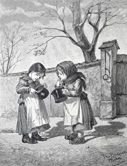 Children licking out cooking pots