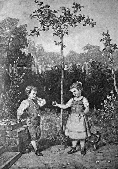 Children playing Adam and Eve, historical illlustration