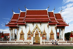 Category Buddhism Prints: Children playing in front of Wat Chalong temple