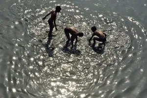 Children playing in water, Tapti river