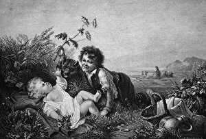Children in the spring, historical illustration