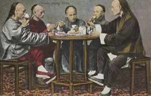 Chinese eating tiffin, a light tea meal around 3pm