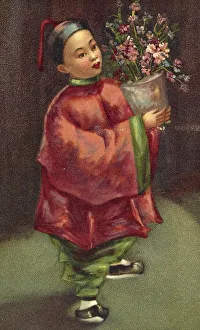 Chinese Girl with a Bouquet of Flowers