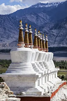 Chortens (Buddhist stupas) outside the Shey palace in Himalayas