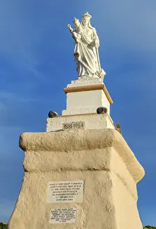 Christian religious statue of Madonna Mary Mother of God on Ramla Bay beach