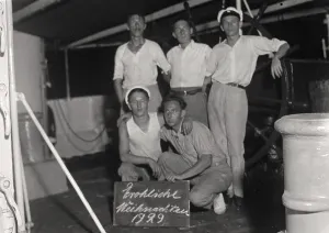 Christmas 1929 on board a cargo ship, blurred