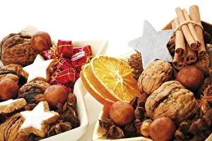 Christmas decoration, walnuts, dried orange slices