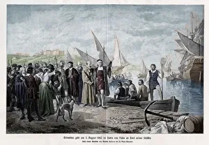 Christopher Columbus embarking on 3rd August 1492 in the port of Palos de la Frontera