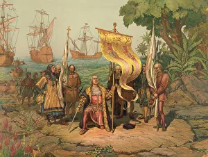 Christopher Columbus taking possession of the new country
