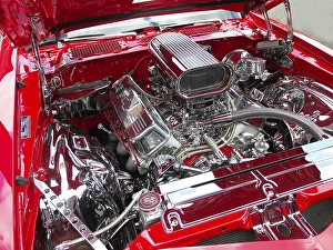 Chromed V8 engine of an American luxury sports car