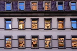 Church of Our Lady Dresden reflected in windows