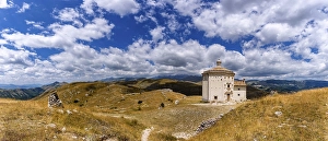 Category Mountain Landscapes Prints: Church Santa Maria della Pieta with mountain massif Gran Sasso