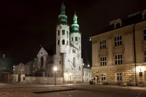 Church of St. Andrew at night in the Old Town of Krakow in Poland