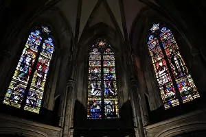 Church windows in the Gothic cathedral of Saint-Etienne
