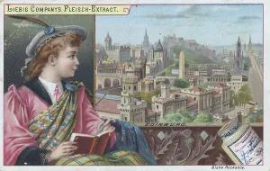 Cities and People series, woman reading a book against the backdrop of Edinburg in Scotland