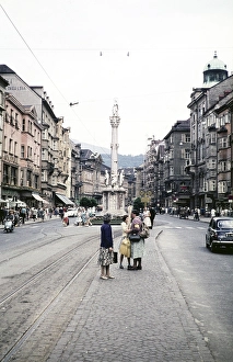City centre Maria Theresien Strasse, St. Anna Saeule, Innsbruck, Austria, Europe 1960, Europe