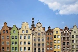 City of Gdansk in Poland, historic houses with gables in the Old Town