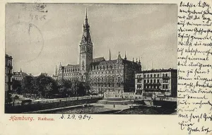 City Hall, Hamburg, Germany, postcard with text
