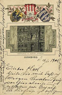 City Hall, Hamburg, Germany, postcard with text