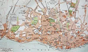 City map, 1892, Lisbon, Portugal
