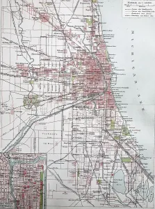 City map of Chicago, 1895, digitally restored reproduction of an original 19th-century map