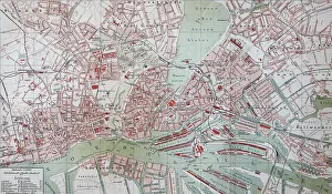 City map of Hamburg, Germany, ca 1870