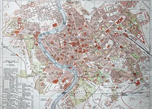 City map of Rome, Italy, 1895, digitally restored reproduction of an original 19th-century map