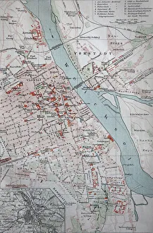 City map of Warsaw, from 1885, historical illustration